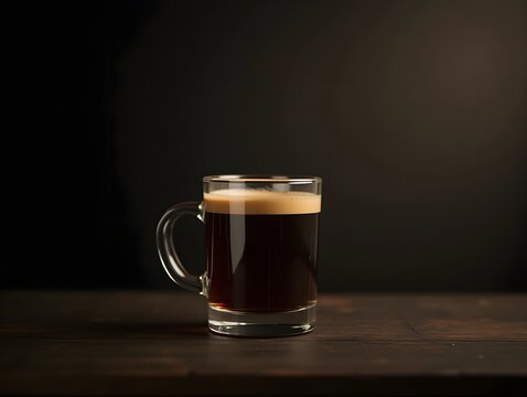 Moody dark coffee ambiance with americano in clear glass for cafe decor