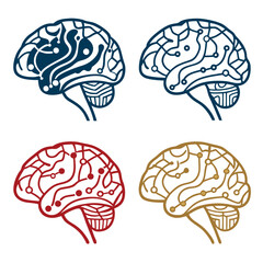 Transparent Background Vector Icons of Brain Connectivity  