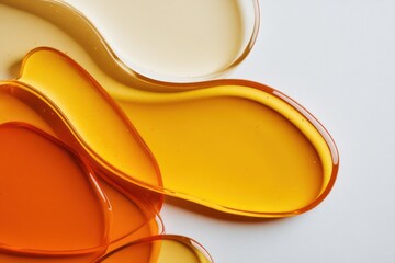 Liquid ovals in warm orange and yellow gently curve over a smooth, clean white background.