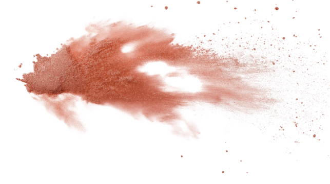 Shimmer powder explosion in soft rose gold, cosmetic dust on clean white, high-resolution beauty texture, PNG