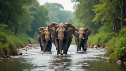 group of elephants in water