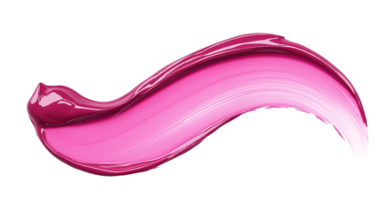Pink lip gloss swatch with glossy finish and natural curves, cosmetic texture, white background, PNG