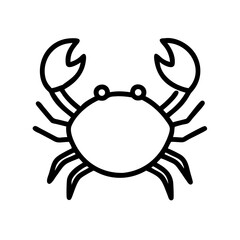 Minimalist black outline vector icon of a crab, symbolizing sea life, coastal nature, and marine wildlife in a clean and simple design