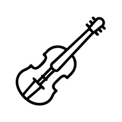Minimalist black outline vector icon of a violin, symbolizing classical music, performance, and art in a clean and simple design on a white background