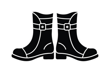 Silhouette art illustration of Oktoberfest boots with folded cuffs and ornate buckles.eps