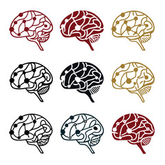 Bold Primary Vector Set of Brain with Metallic Sheen Elements  
