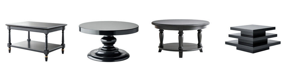 A collection of modern and minimalist furniture pieces including tables and shelves  long title This image showcases a variety of