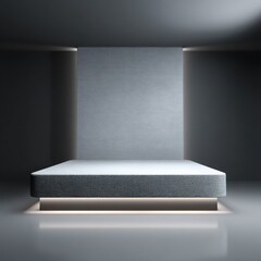 Floating rectangular podium mockup in 3D, featuring wool surface and soft lighting for a high-tech vibe.