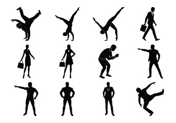 Silhouettes of Business People and Athletes in Dynamic and Professional Vector Poses on white background 

