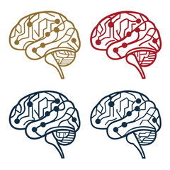 Clean Lines Vector Design of Brain with Metallic Sheen Icons  