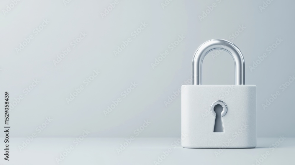 Poster silver padlock on table with keyhole in minimalist background design