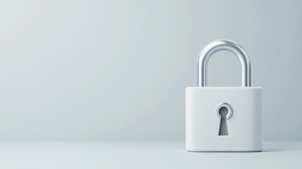 Fototapeta premium Silver Padlock on Table with Keyhole in Minimalist Background Design