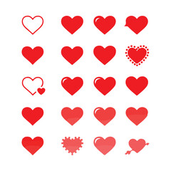 Set of Red Hand-Drawn Hearts in Various Styles – Romantic and Artistic Heart Icons Collection

