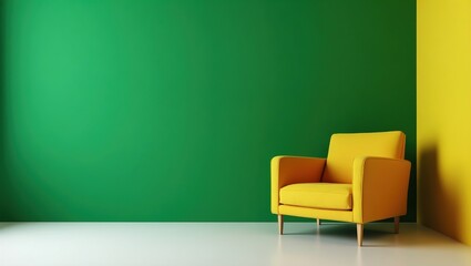 green chair and red wall