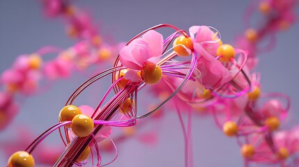 Fototapeta premium Abstract floral design with pink and yellow elements.