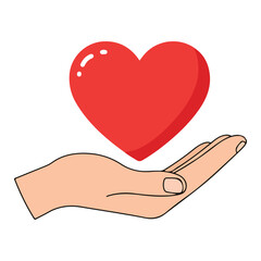Hand Holding a Red Heart - Love, Care and Support Concept Illustration