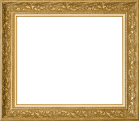 Gold picture frame PNG isolated on transparent background  for photo, art painting museum or gallery wall hanging with vintage old-style classic luxury ornate golden painted wooden decorative border