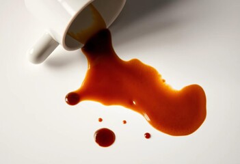 A dark brown coffee stain on a white surface after a cup spill ,  textile,  mishap