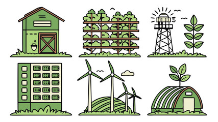 Bold Vector Illustration of Renewable Energy in Vertical Farming  