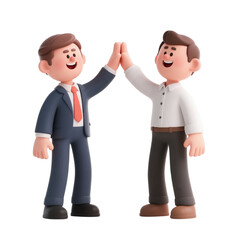 Fototapeta premium 3D cartoon office coworkers celebrating achievement with a high five, positive teamwork isolated on white background