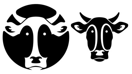 cow head symbol, black isolated silhouette