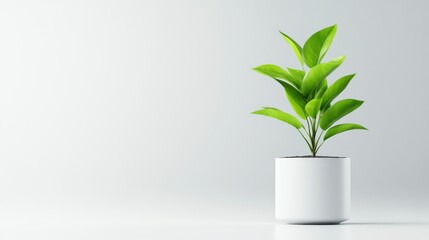 Fresh Green Plant in Modern White Pot Against Minimalist Background