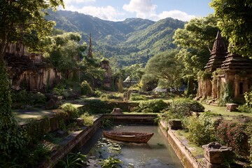 Ancient temple complex overgrown nature reclaiming lands