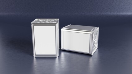 1 Two Tin Can on a dark background. 3D rendering.