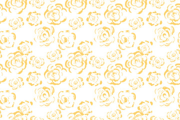 Seamless vector pattern with yellow sketchy roses on white background. Bold, artistic floral design for fabric, wallpaper, fashion prints, packaging projects