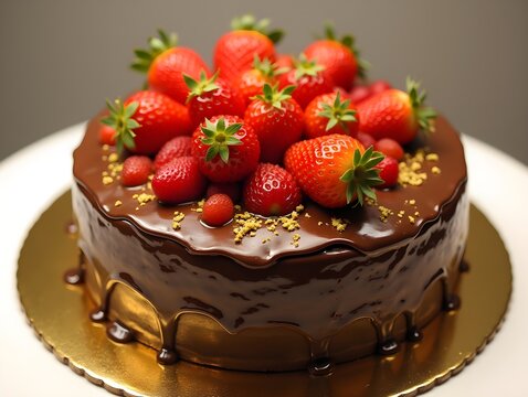 Gourmet Chocolate Cake with Golden Strawberries