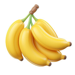 3D bunch of ripe bananas hanging together on a stem