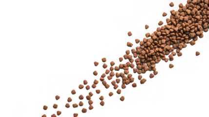 Dry pet food kibble scattered transparency background, isolated