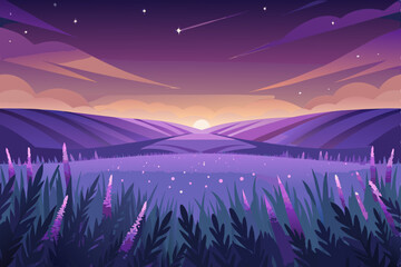 Mountain sky at twilight with sun, moon, and stars illuminating the winter landscape