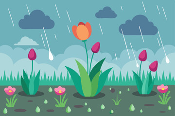 Pink tulips blossom in a vibrant spring garden, illustrating nature's floral beauty