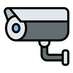 CCTV camera icon flat line style illustration representing surveillance and security monitoring, suitable for safety, law enforcement, and property protection projects