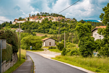 Scenic Hilltop Town Of Stanjel In Slovenia: Traditional Stone Houses And Historic Church Tower...
