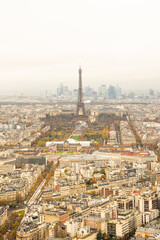 Aerial View of Paris with Iconic Tower and Cityscape on a Hazy Day