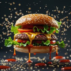 hamburger on a black background