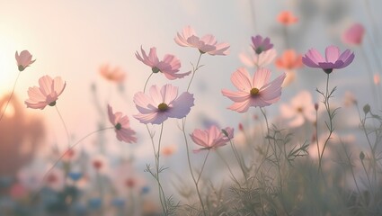 pink flowers in the morning