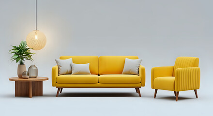 Modern living room design yellow sofa armchair and coffee table interior design home decor ideas style trends