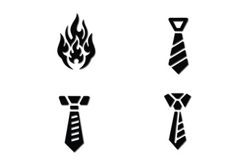 Stylish Tie Icons Featuring Tribal Flame Design. A set of four black and white icons, featuring a tribal flame design and three stylized necktie designs.