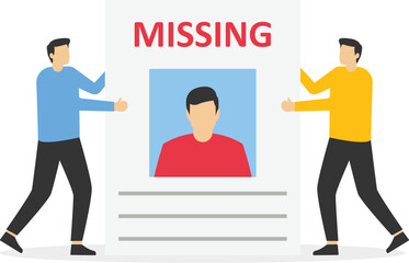 Obraz premium Missing announcement. Wanted man. Vector illustration flat design. stock illustration