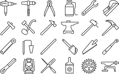 Blacksmithing tools outline collection variety of hand tools equipment