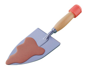 3D trowel with a blob of wet clay resting on its blade