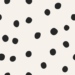 Abstract seamless pattern, simple polka dot print. Endless modern-style background, texture for wrapping, textile, fabric design with random doodle spots, circles. Hand-drawn vector illustration