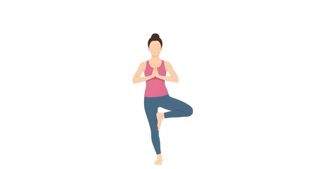 Woman Balancing in Yoga Tree Pose with Hands Together