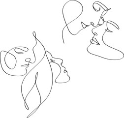 Set of linear abstract faces of man and woman