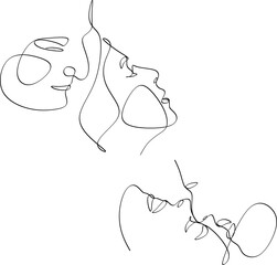 Set of linear abstract faces of man and woman