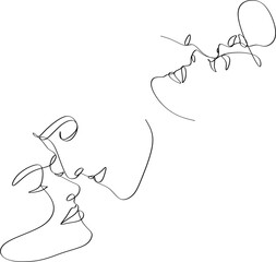 Set of linear abstract faces of man and woman