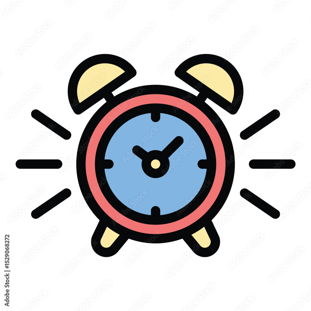 Poster alarm icon flat line style illustration representing alerts and time notifications, suitable for sec